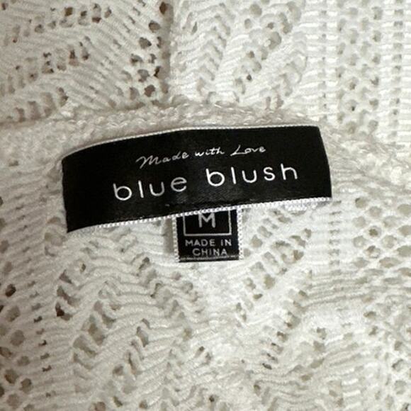 Blue Blush White Crochet Knit Sleeveless Cutout Camisole Bodysuit Tank Top Sz M - Picture 3 of 4